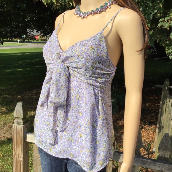 VIOLET FLORAL SPAGHETTI STRAP FRONT CHEST TIE CAMISOLE - Picture 5 of 8